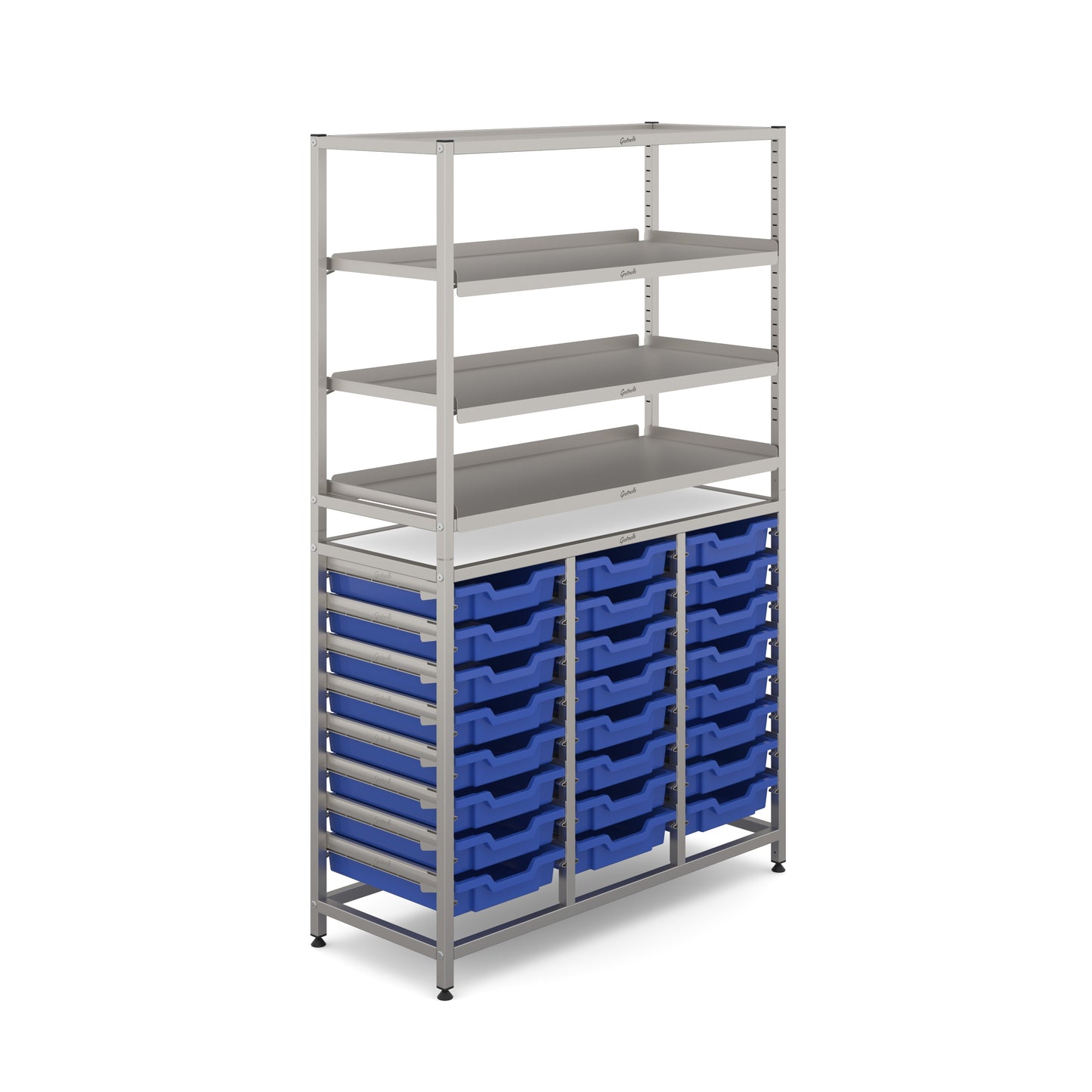 Gratnells Dynamis Tall Treble Frame 3 Shelves & 24 Shallow Trays