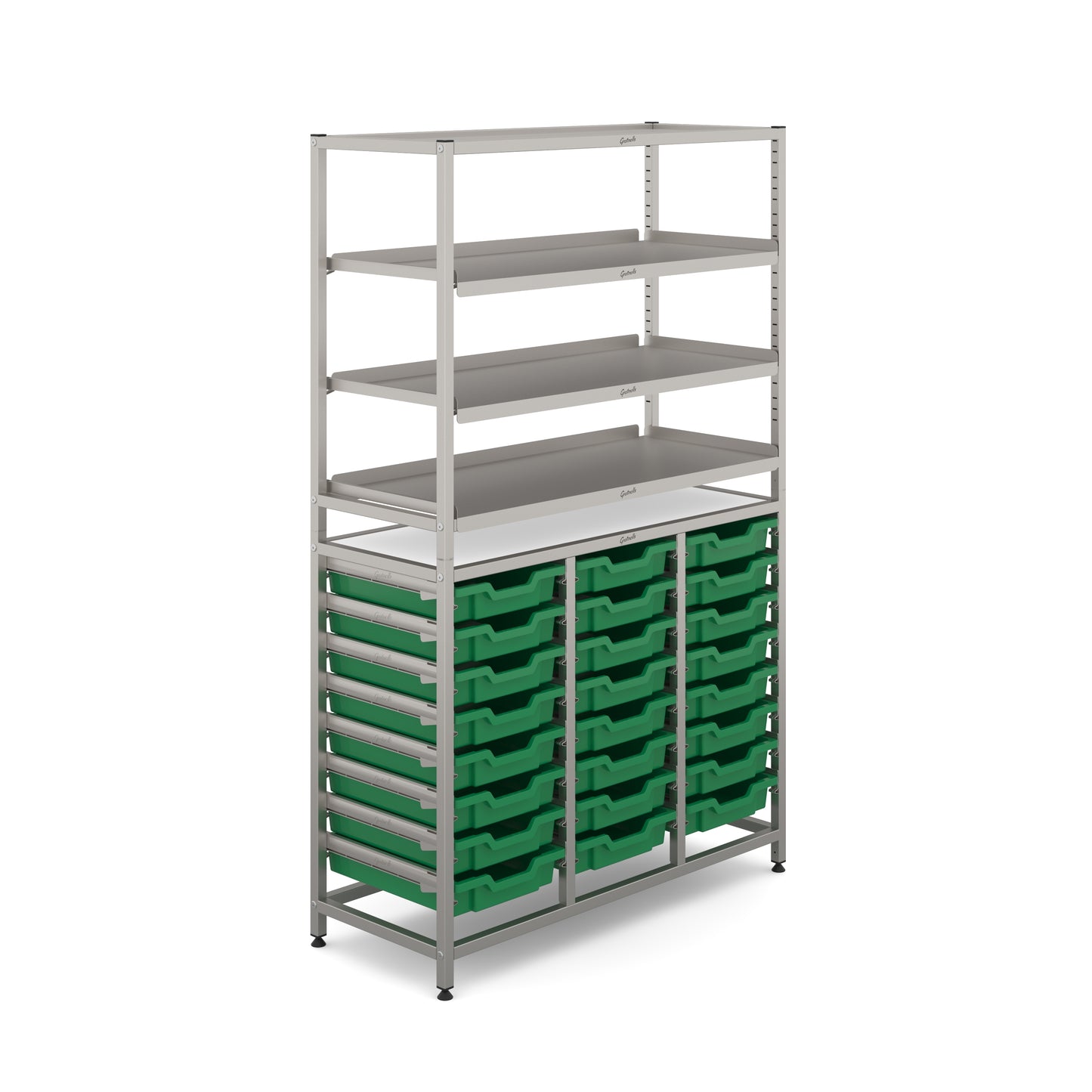 Gratnells Dynamis Tall Treble Frame 3 Shelves & 24 Shallow Trays