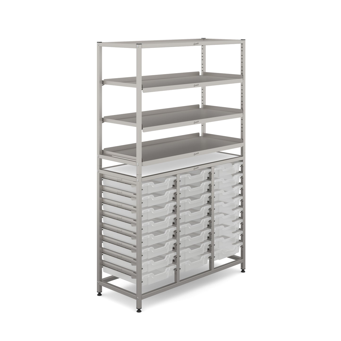 Gratnells Dynamis Tall Treble Frame 3 Shelves & 24 Shallow Trays