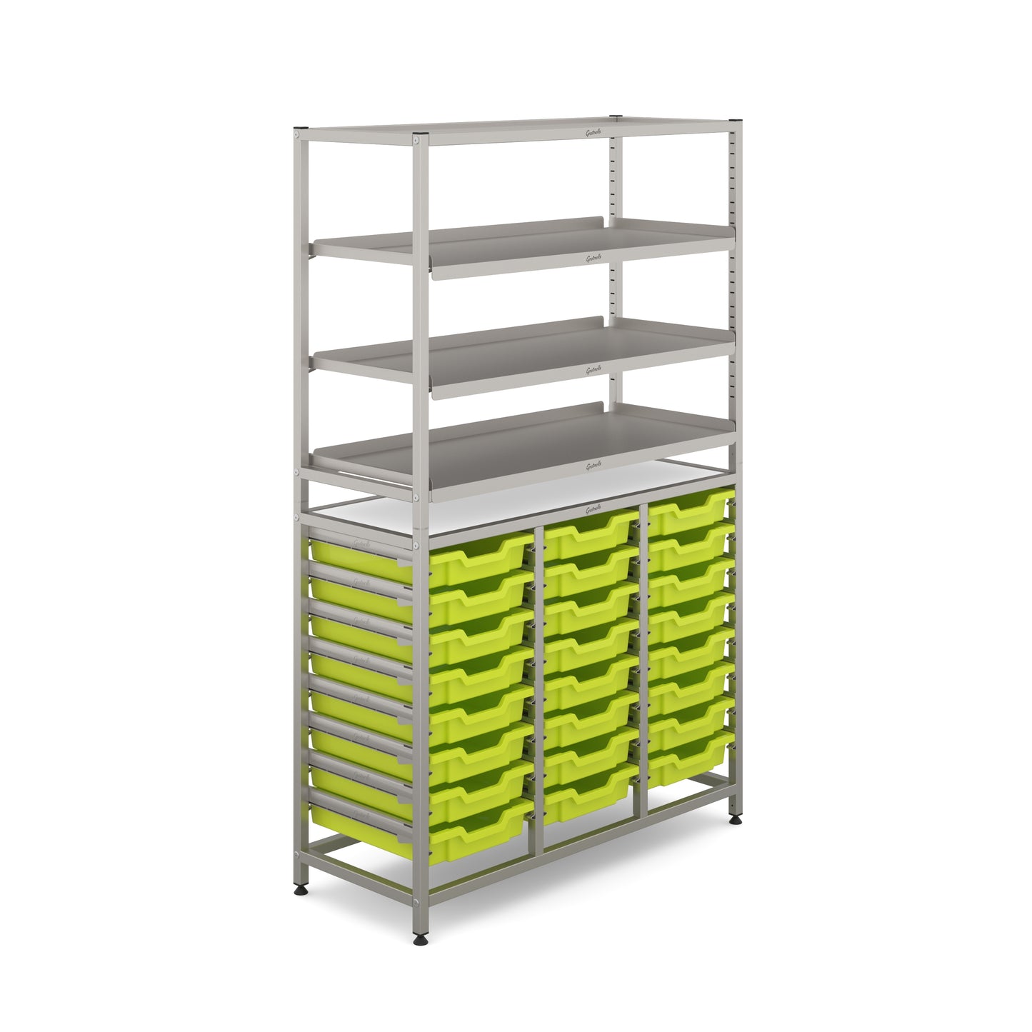 Gratnells Dynamis Tall Treble Frame 3 Shelves & 24 Shallow Trays
