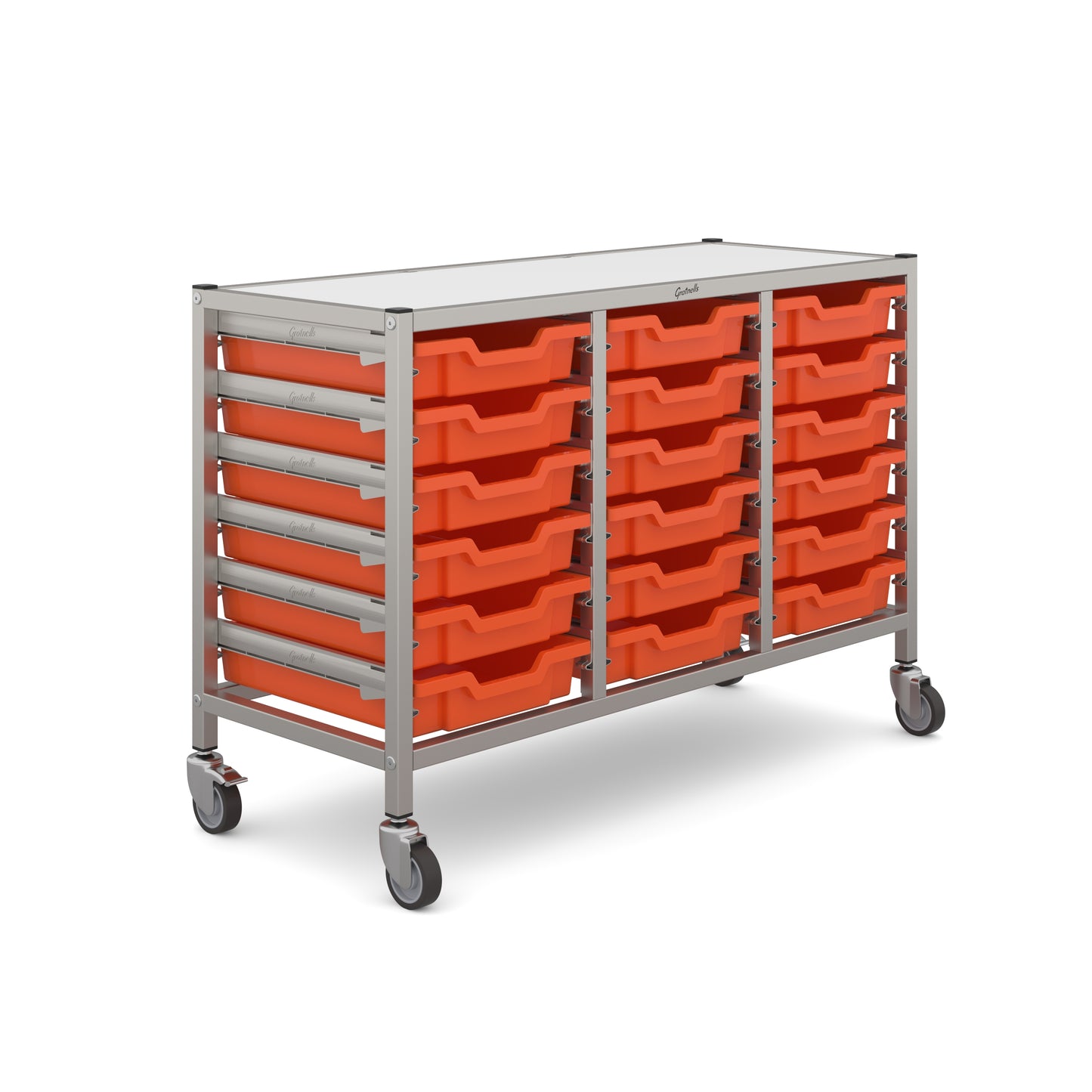 Gratnells Dynamis Low Treble Trolley 18 Shallow Trays