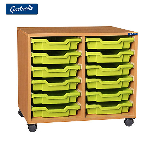 Gratnells Brand 12 Shallow Tray Double Column Unit (Mobile)