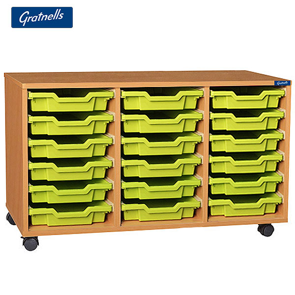 Gratnells Brand 18 Shallow Tray Treble Column Unit (Mobile)
