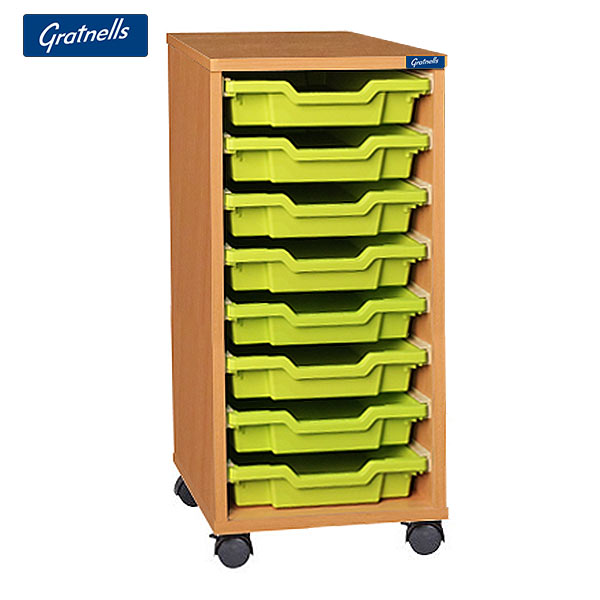 Gratnells Brand 8 Shallow Tray Single Column Unit (Mobile)