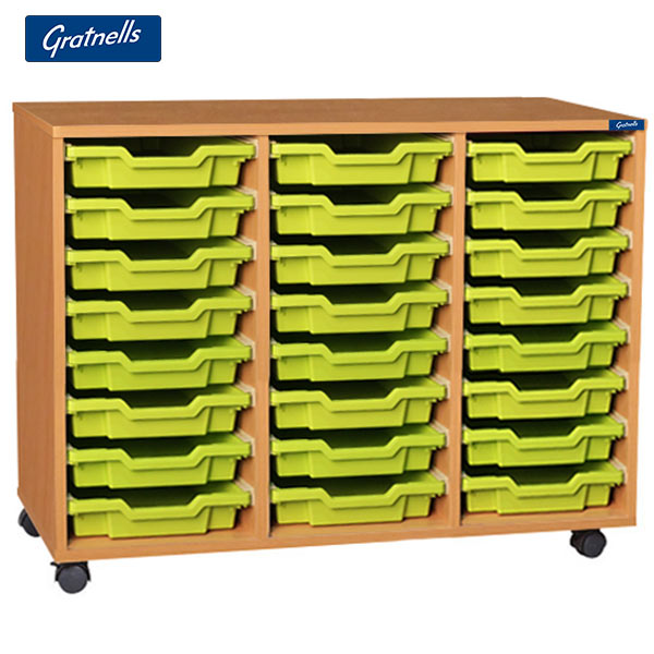 Gratnells Brand 24 Shallow Tray Treble Column Unit (Mobile)