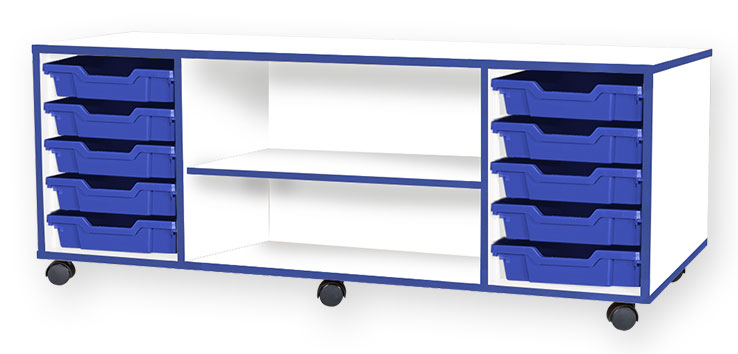 School JAZ 533mm High 10 Shallow Quad Width Tray with Middle Open Storage