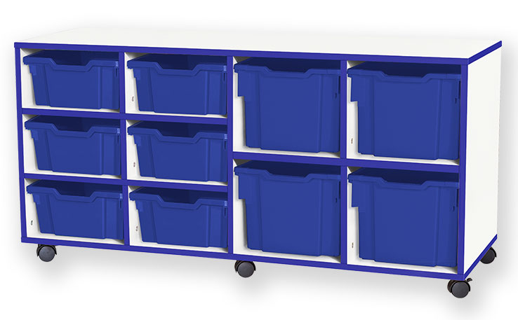 School JAZ 615mm High 6 Deep/4 Extra Deep Variety Tray Quad Column Storage Unit