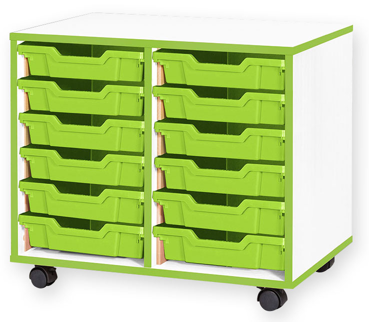 School JAZ 615mm High 12 Shallow Tray Double Column Storage Unit