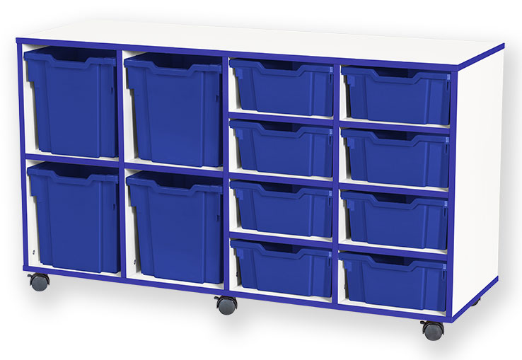 School JAZ 779mm High 4 Jumbo/8 Deep Variety Tray Quad Column Storage Unit