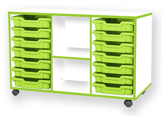 School JAZ 697mm High 14 Shallow Tray Triple Middle Open Storage Unit