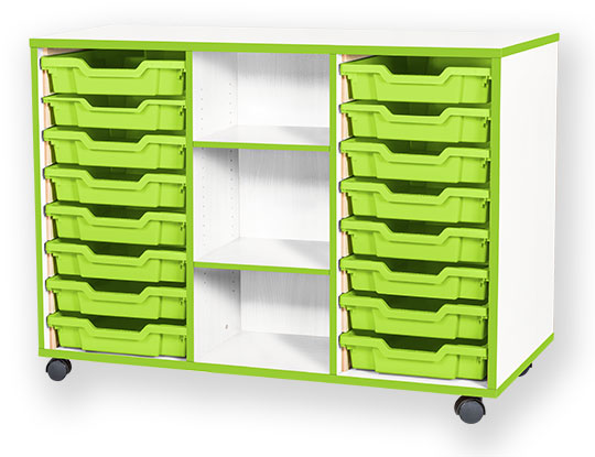 School JAZ 779mm High 16 Shallow Tray Triple Middle Open Storage Unit
