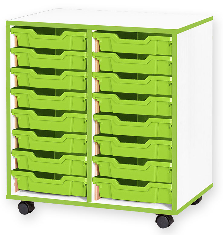 School JAZ 779mm High 16 Shallow Tray Double Column Storage Unit