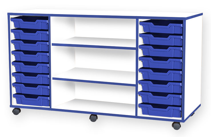 School JAZ 779mm High 16 Shallow Quad Width Tray with Middle Open Storage