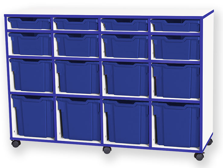 School JAZ 943mm High 4 Shallow/4 Deep/4 Extra Deep/4 Jumbo Variety Tray Quad Column Storage Unit