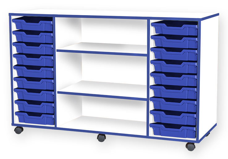 School JAZ 861mm High 18 Shallow Quad Width Tray with Middle Open Storage