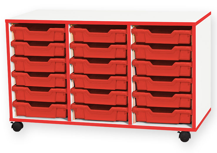 School JAZ 615mm High 18 Shallow Tray Triple Column Storage Unit