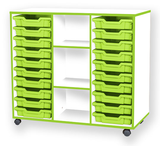 School JAZ 943mm High 20 Shallow Tray Triple Middle Open Storage Unit