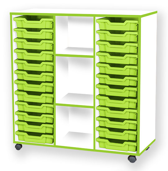 School JAZ 1107mm High 24 Shallow Tray Triple Middle Open Storage Unit
