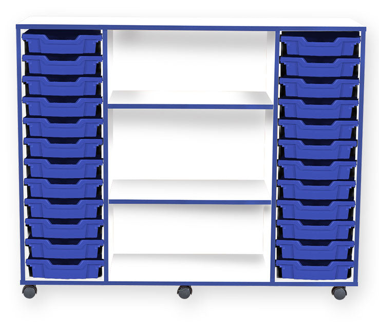 School JAZ 1107mm High 24 Shallow Quad Width Tray with Middle Open Storage