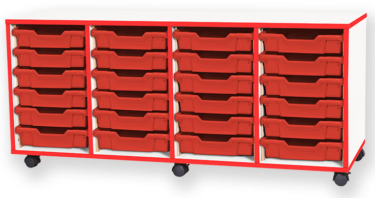 School JAZ 615mm High 24 Shallow Tray Quad Column Storage Unit
