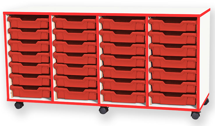 School JAZ 697mm High 28 Shallow Tray Quad Column Storage Unit