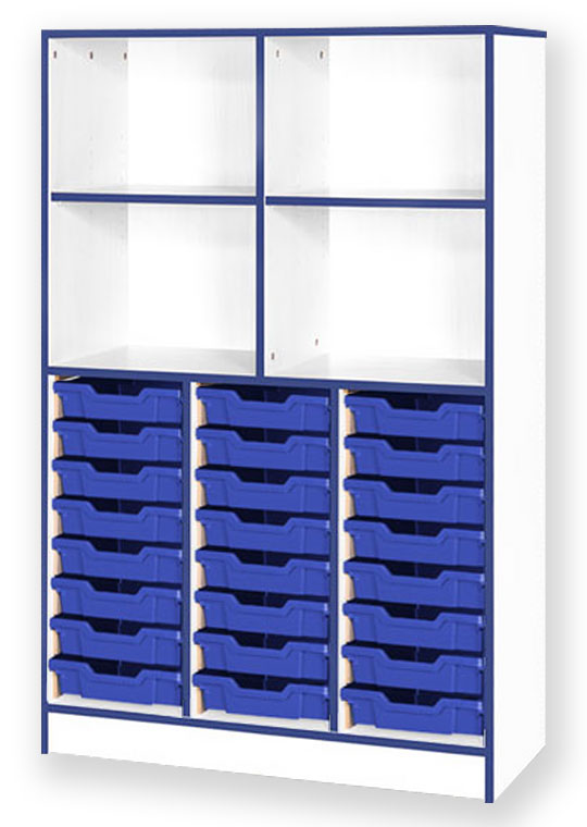 School JAZ 1510mm High 24 Shallow Tray Triple Width Unit with Open Top Storage