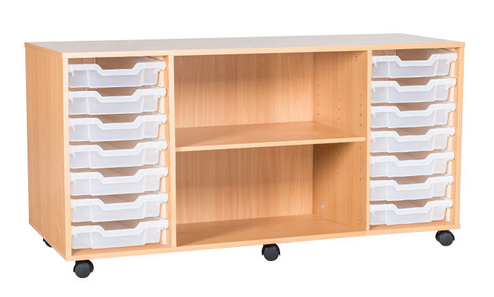 School 7 High 14 Tray with Middle Shelf Quad Unit