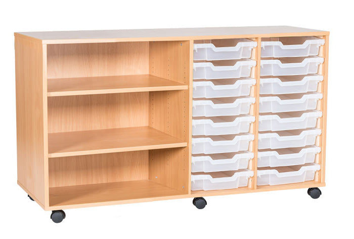 School 8 High 16 Tray Quad Unit with Shelves Left Columns