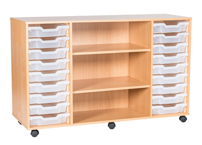 School 9 High 18 Tray Quad Unit with Shelves Left Columns