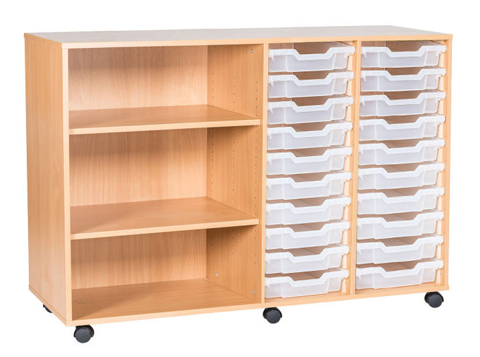 School 10 High 20 Tray Quad Unit with Shelves Left Columns