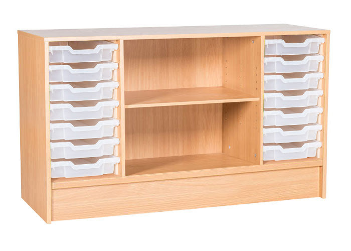 School Static 697mm High - 14 Tray with Middle Shelf Quad Unit