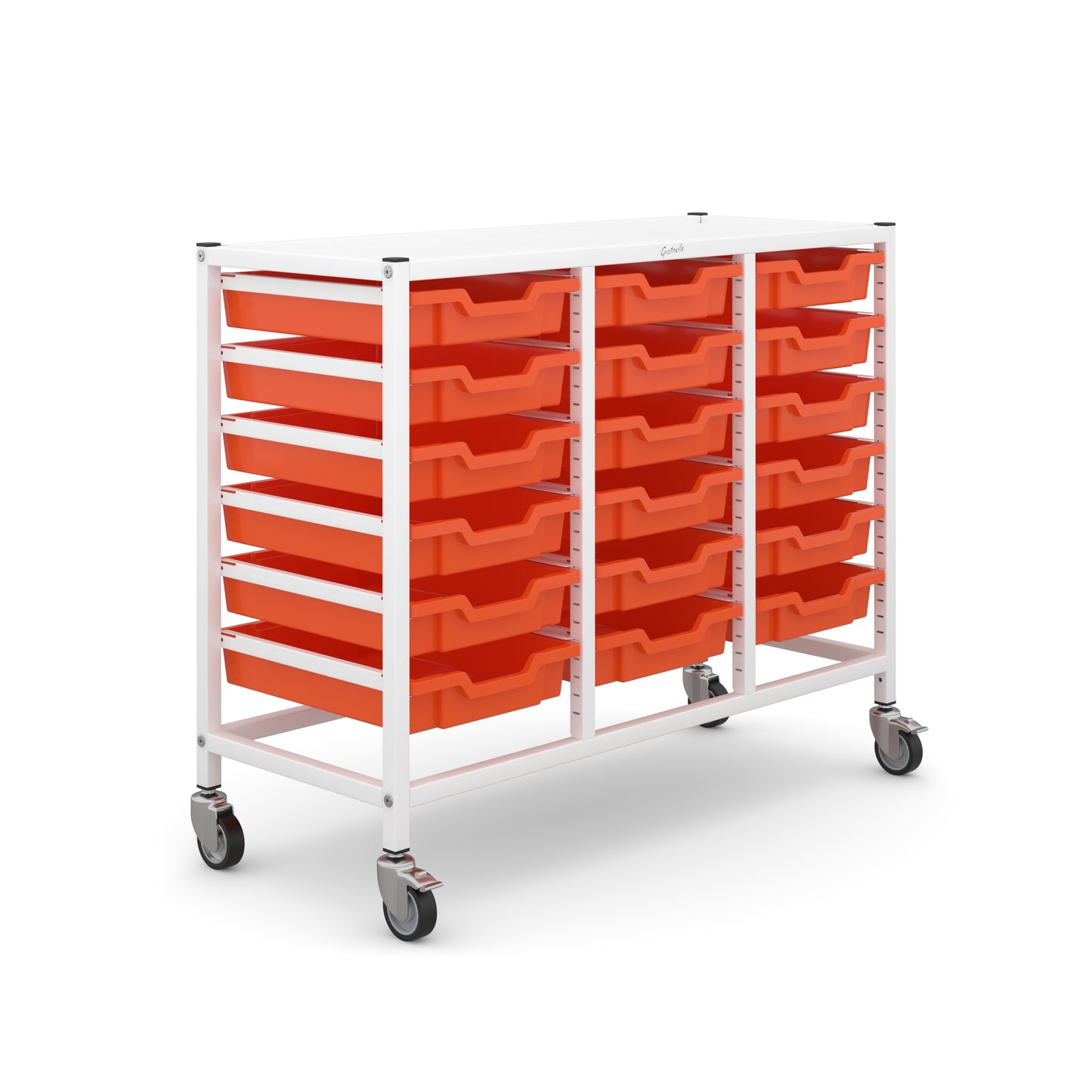 Gratnells Science Bench Height Treble Trolley 18 Shallow Trays