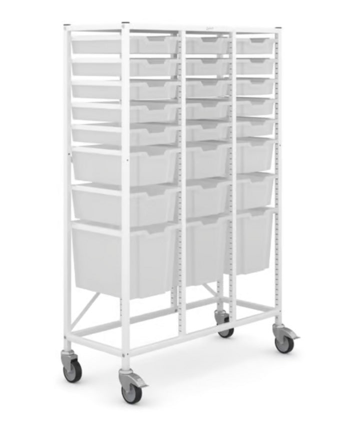 Gratnells Medical Mid Treble White Trolley 3 Jumbo 6 Deep & 15 Shallow Antimicrobial Translucent Trays