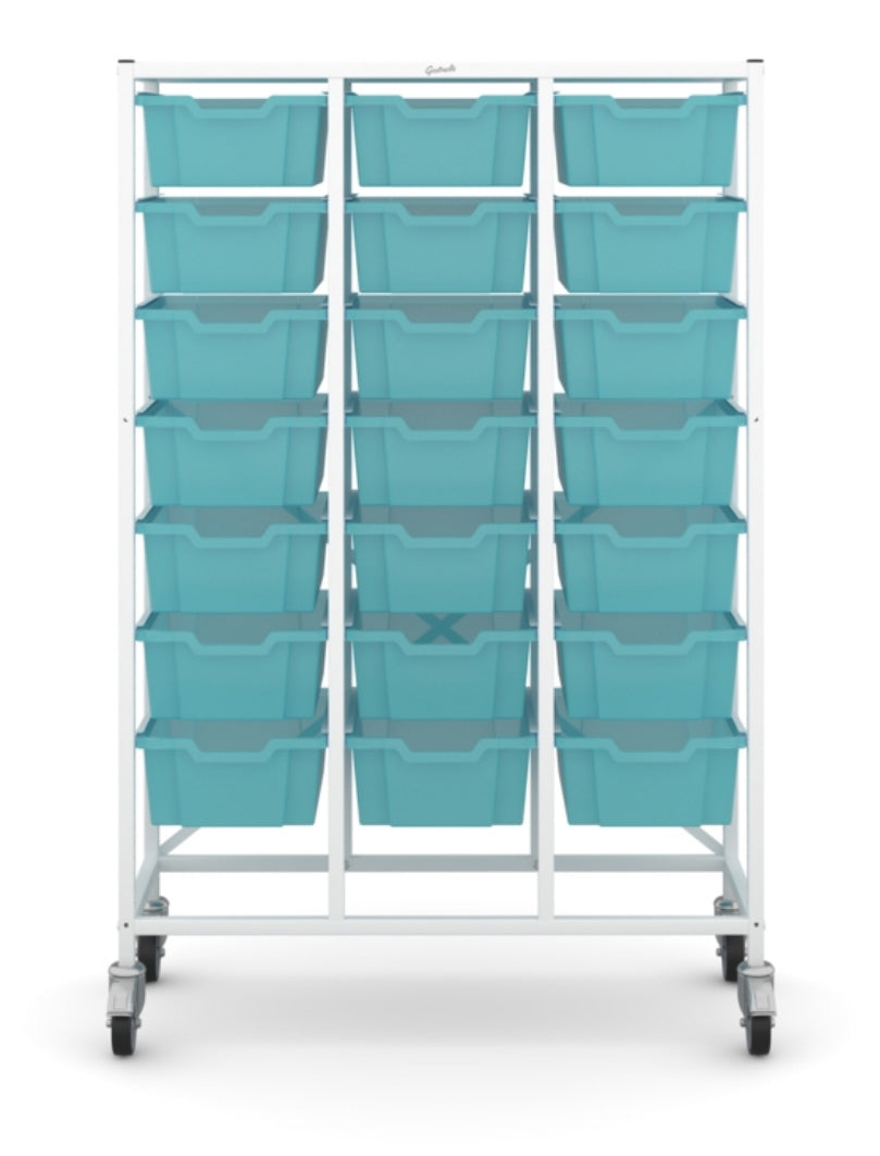 Gratnells Medical Mid Treble White Trolley 21 Deep Antimicrobial Kiwi Jelly Trays