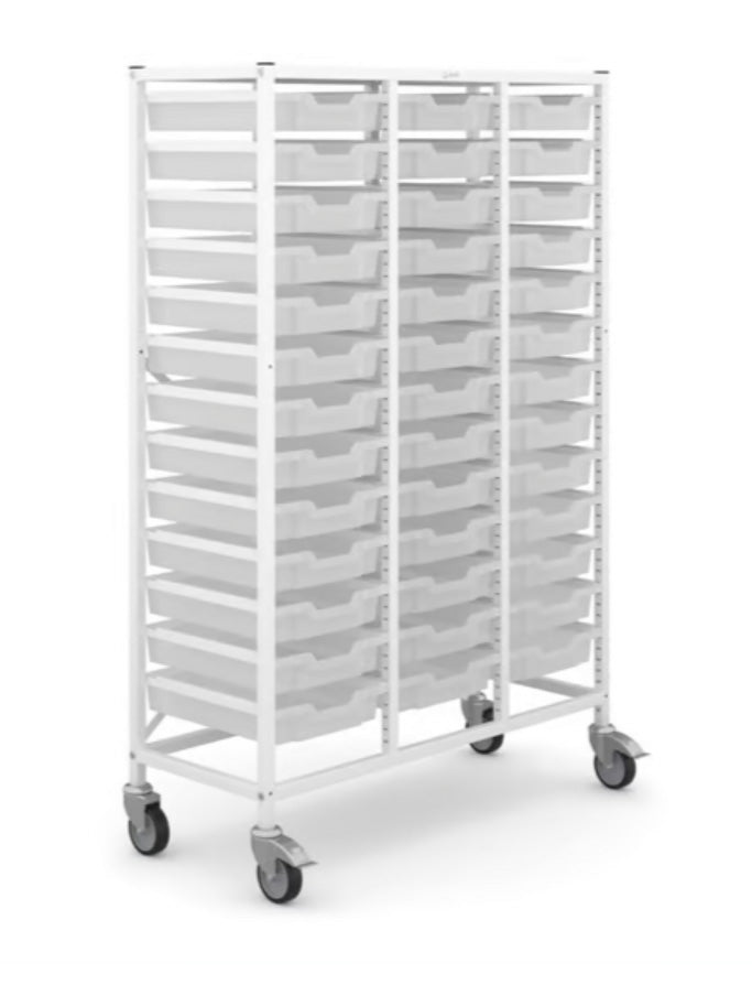 Gratnells Medical Mid Treble White Trolley 39 Shallow Antimicrobial Translucent Trays