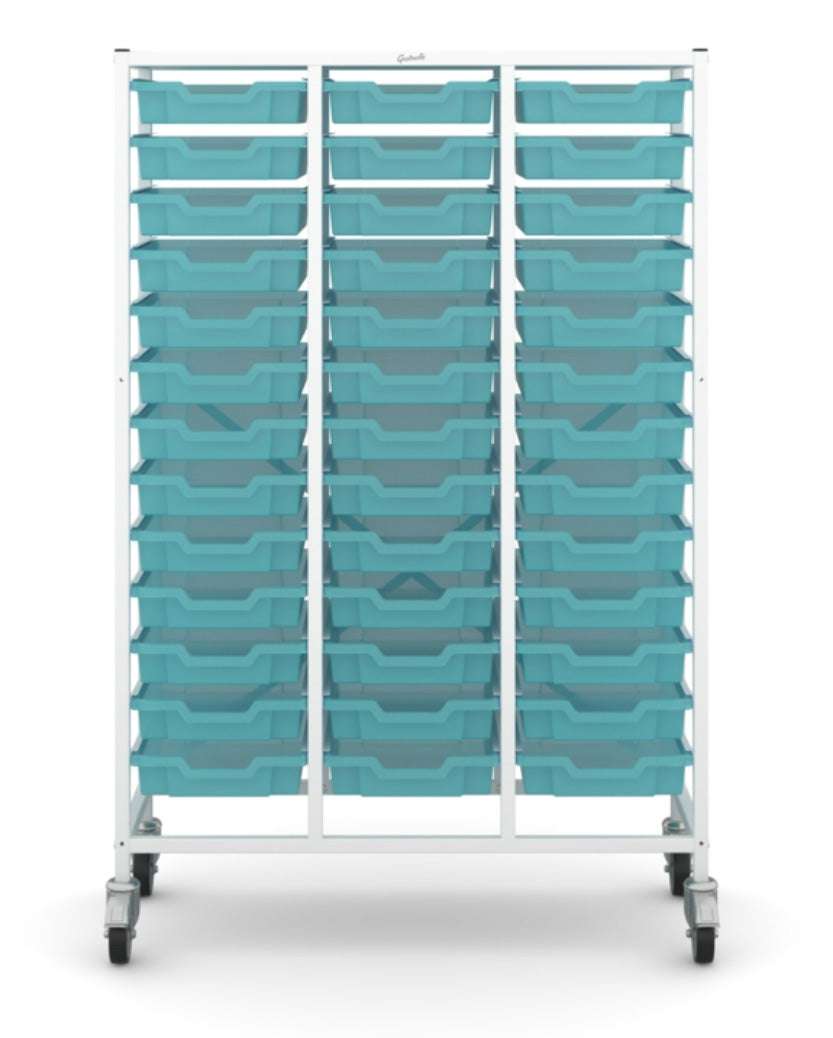 Gratnells Medical Mid Treble White Trolley 39 Shallow Antimicrobial Kiwi Jelly Trays