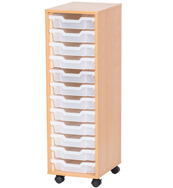 School 1107mm High - Single Column Tray Unit with 12 Shallow Trays