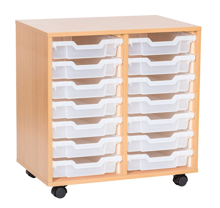 School 697mm High - Double Column Tray Unit with 14 Shallow Trays