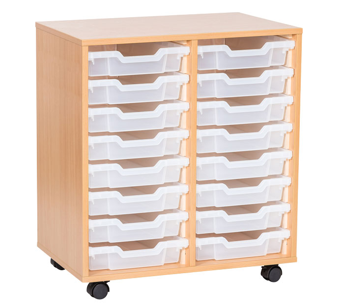 School 779mm High - Double Column Tray Unit with 16 Shallow Trays