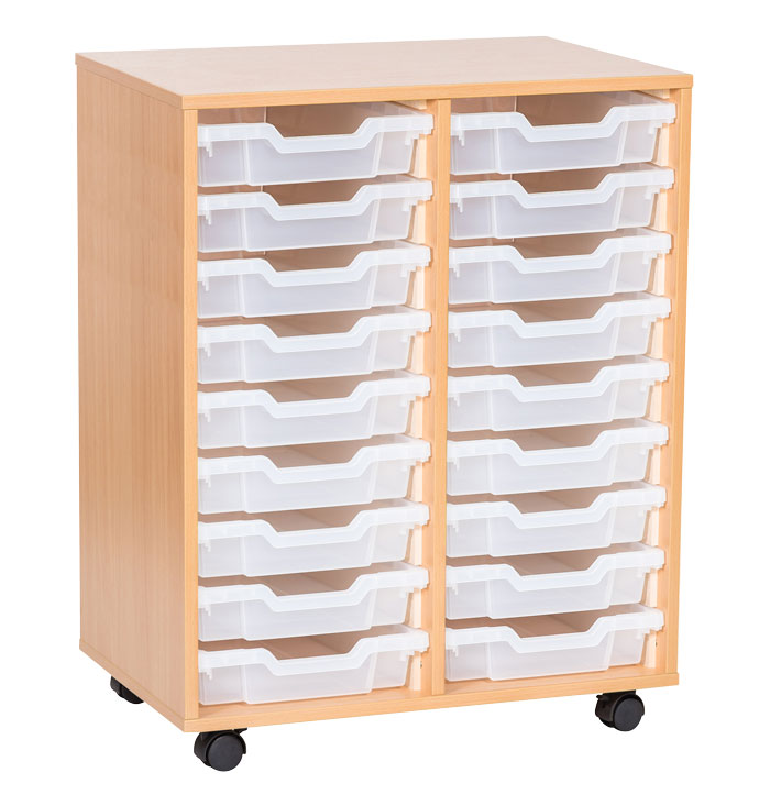 School 861mm High - Double Column Tray Unit with 18 Shallow Trays