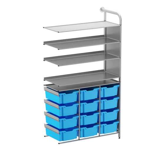 Gratnells Callero Custom Tall Display-Store Adder Unit 3 Flat Shelves & 12 Deep Trays