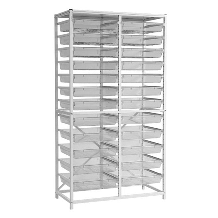 Gratnells Classic Tall Double White Frame 24 Shallow Antimicrobial Translucent Trays (Assembled)