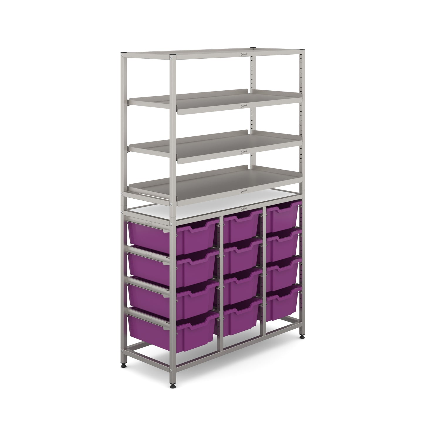 Gratnells Dynamis Tall Treble Frame 3 Shelves & 12 Deep Trays