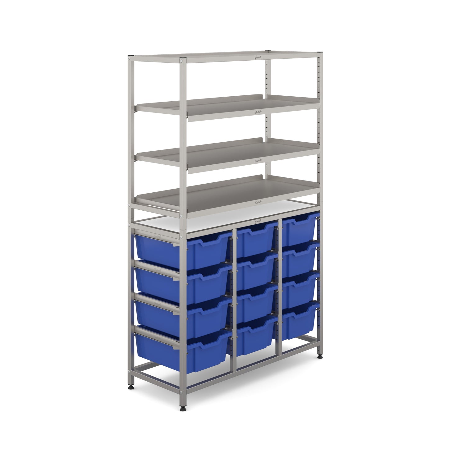 Gratnells Dynamis Tall Treble Frame 3 Shelves & 12 Deep Trays