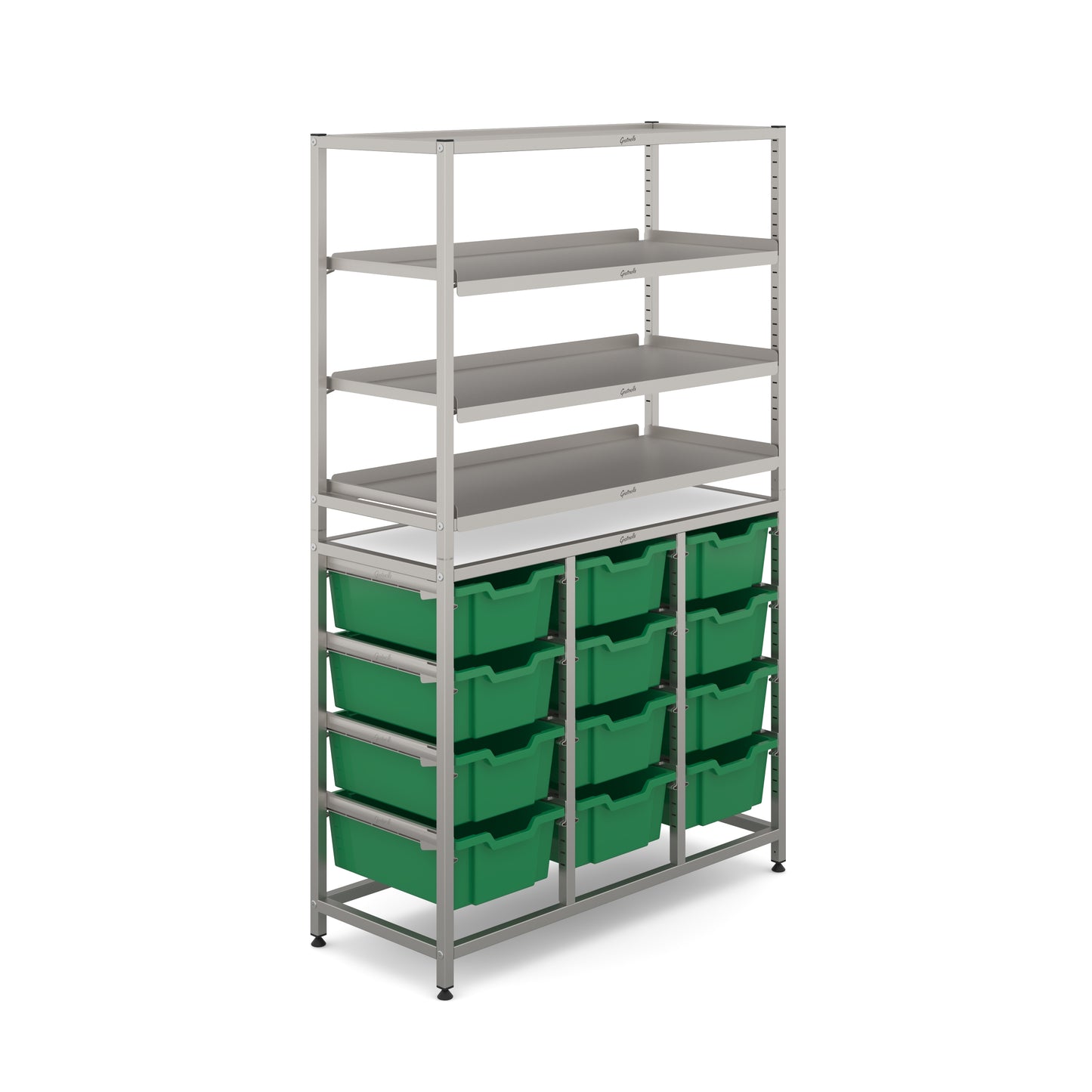 Gratnells Dynamis Tall Treble Frame 3 Shelves & 12 Deep Trays