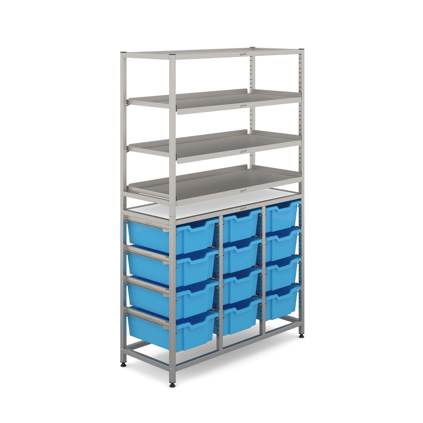 Gratnells Dynamis Tall Treble Frame 3 Shelves & 12 Deep Trays