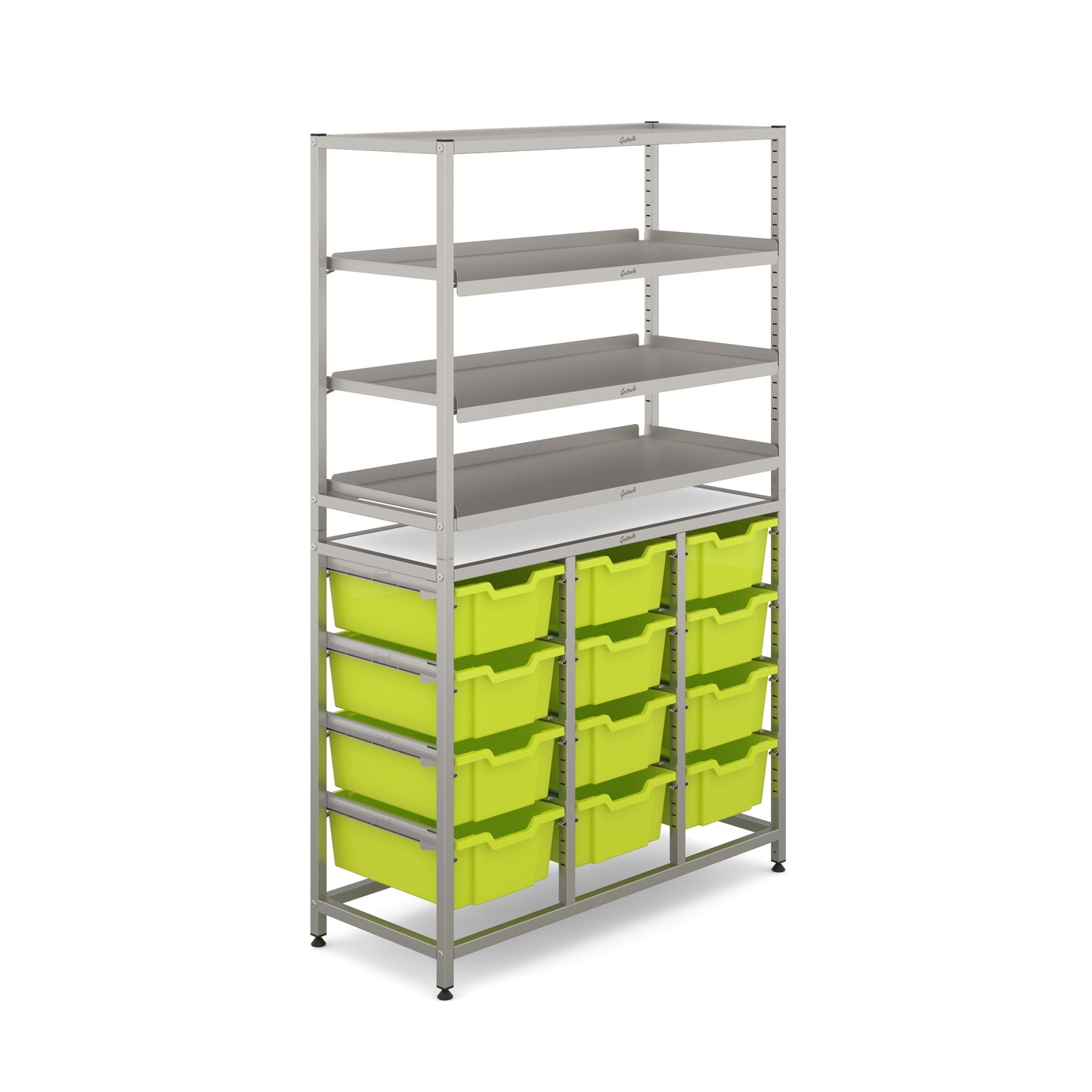 Gratnells Dynamis Tall Treble Frame 3 Shelves & 12 Deep Trays