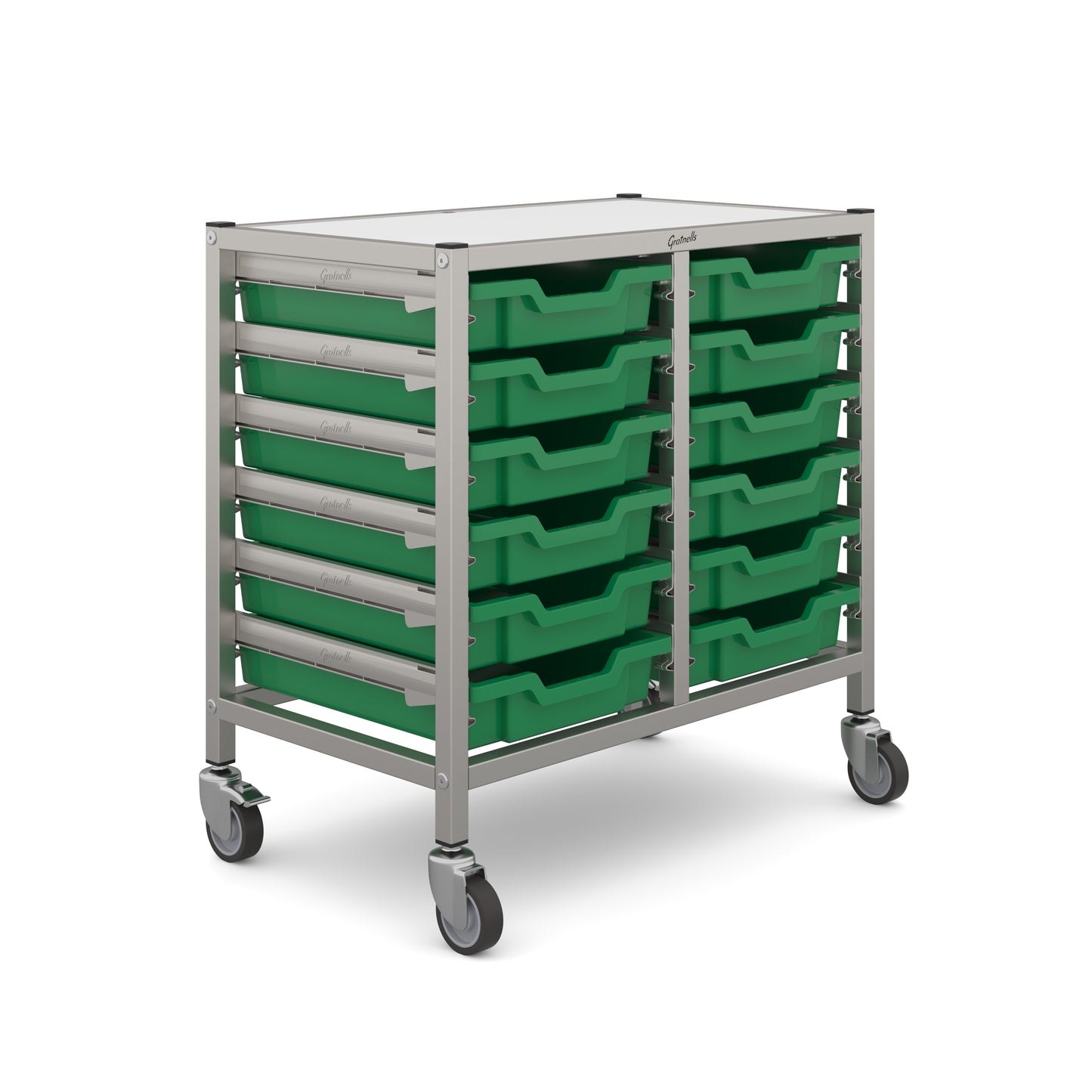 Gratnells Dynamis Low Double Trolley 12 Shallow Trays