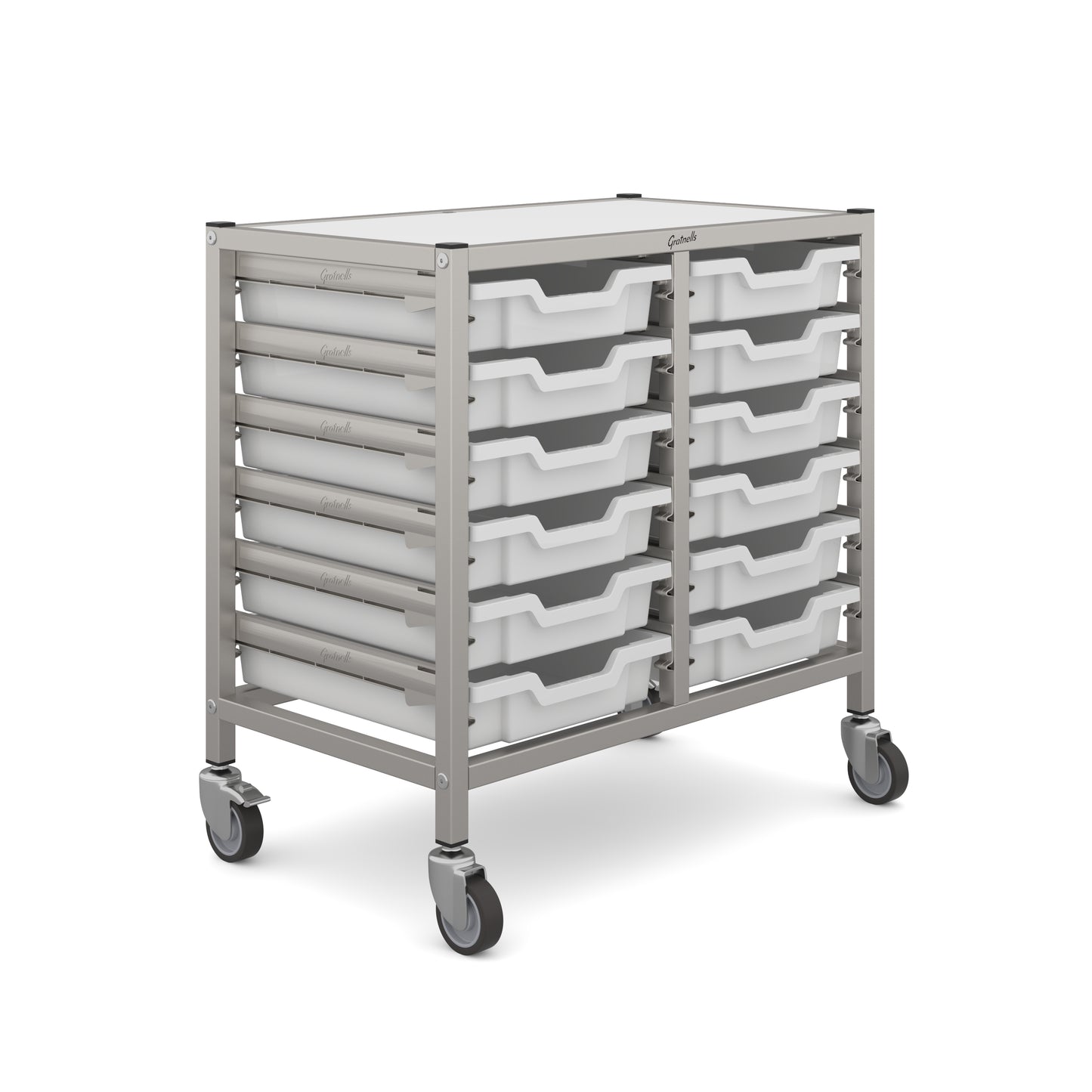 Gratnells Dynamis Low Double Trolley 12 Shallow Trays