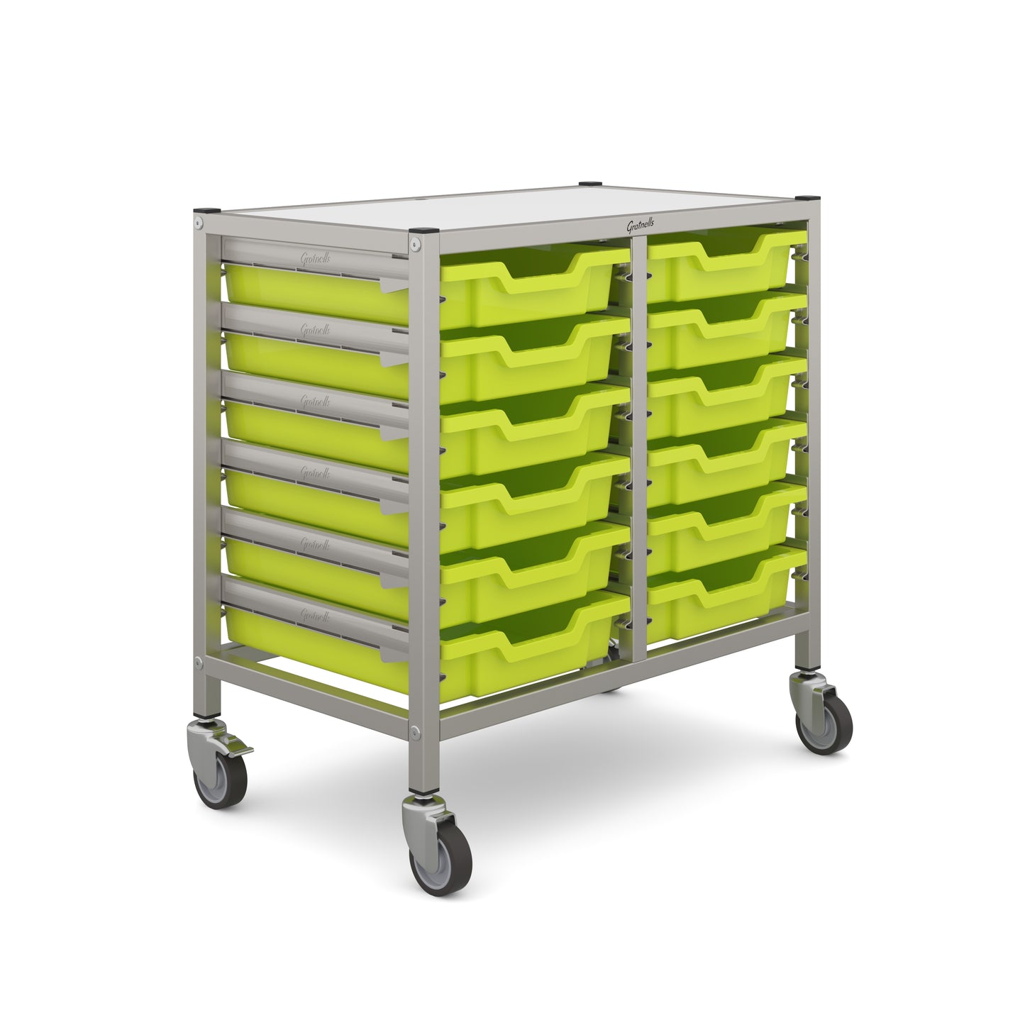Gratnells Dynamis Low Double Trolley 12 Shallow Trays